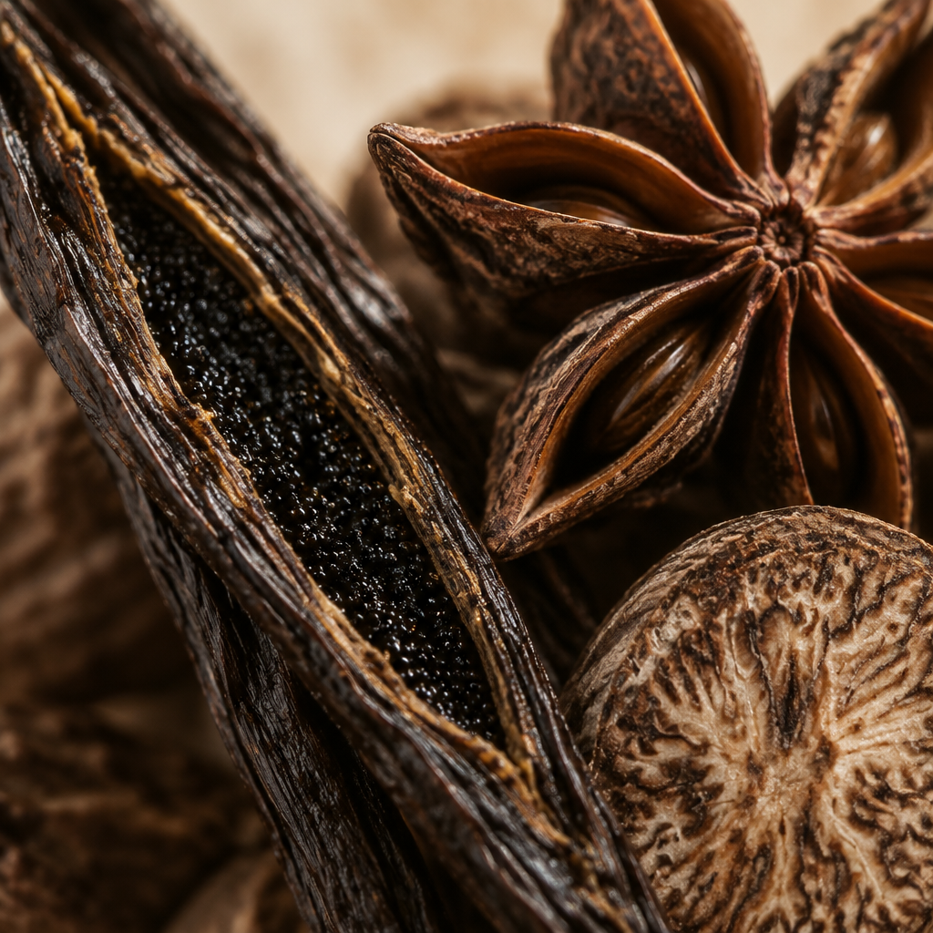 Vanilla Ginger, makrobild med vanilj och kryddor